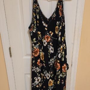 torrid Black Mid Dress with Orange, Yellow and White Floral Print